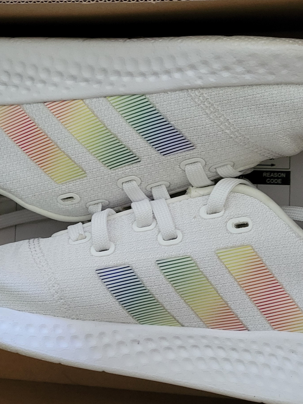 adidas White Sneakers with Rainbow Stripe Three-Stripe Detail